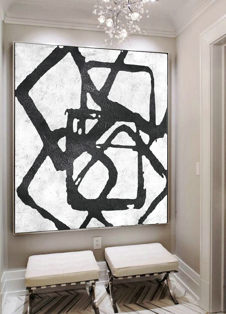 Hand Painted Acrylic Painting,Oversized Minimal Black And White Painting - Hand Paint Large Art